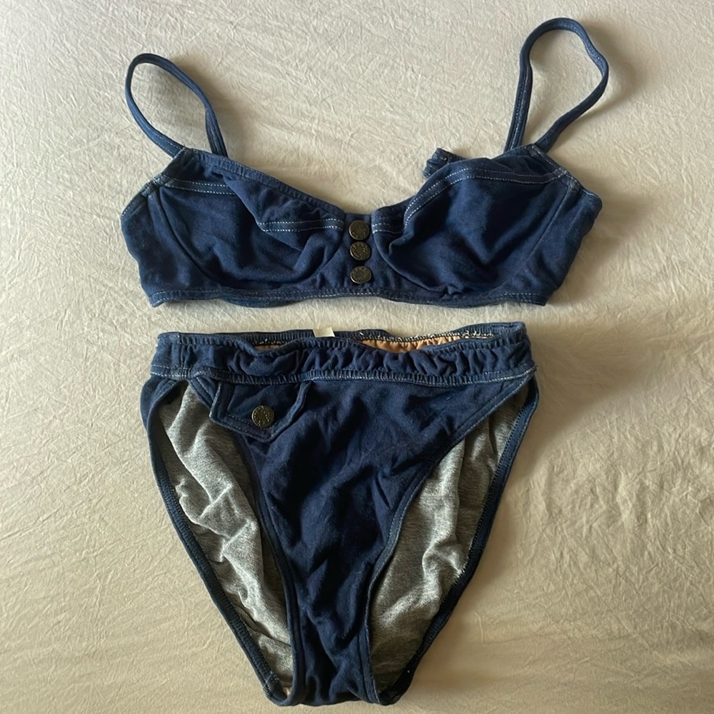 Denim stretch Blue Swim bikini vintage cut height leg